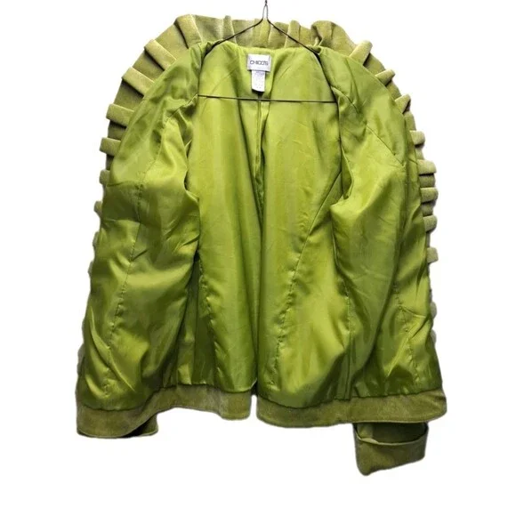 Chicos Size 2 Retro Spring Green Baby Corduroy Ruffle collar Open Front jacket - Picture 4 of 9
